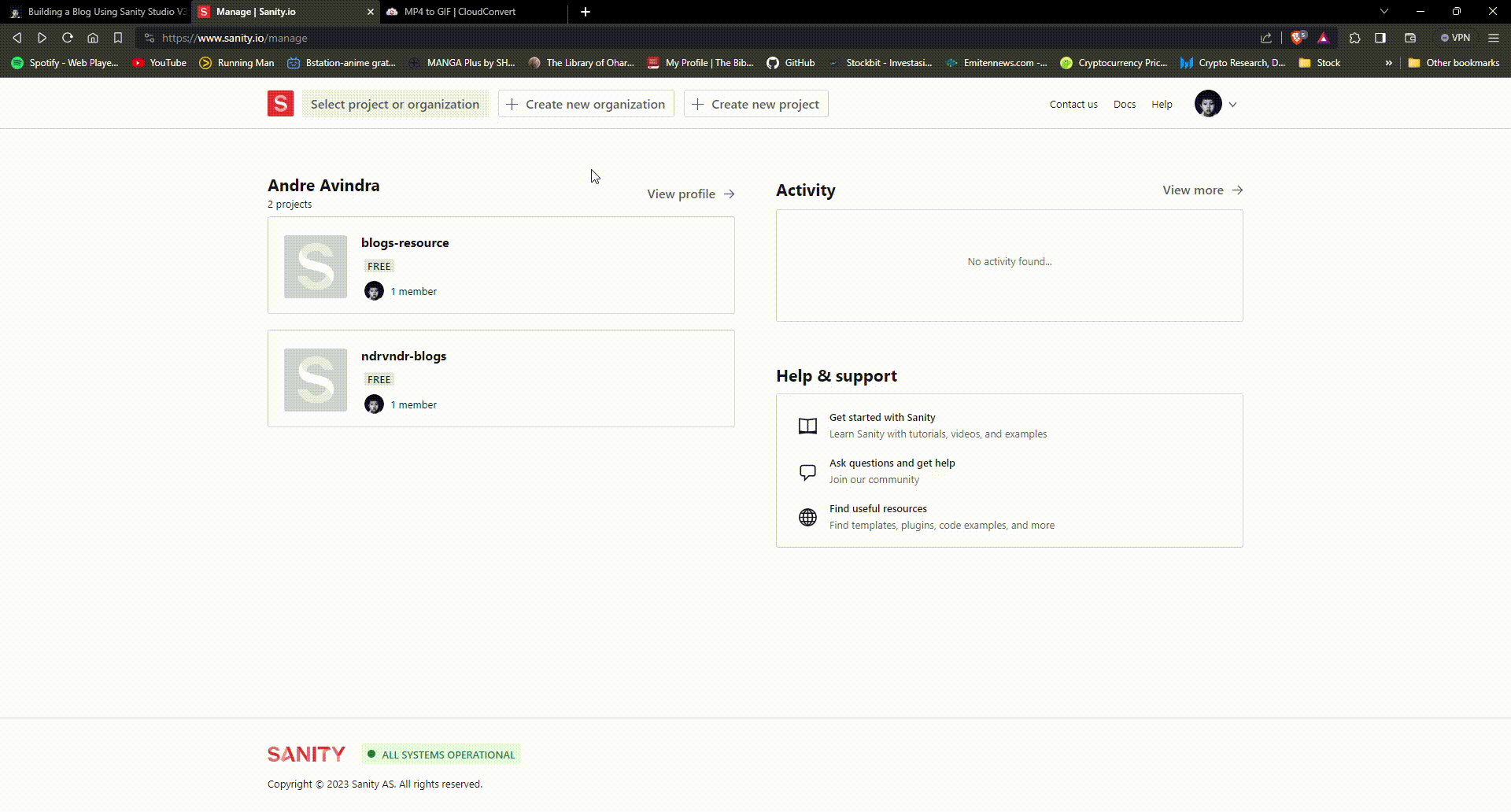 example how to get token from sanity.io visually